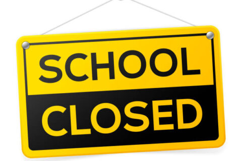 School closed hanging sign.